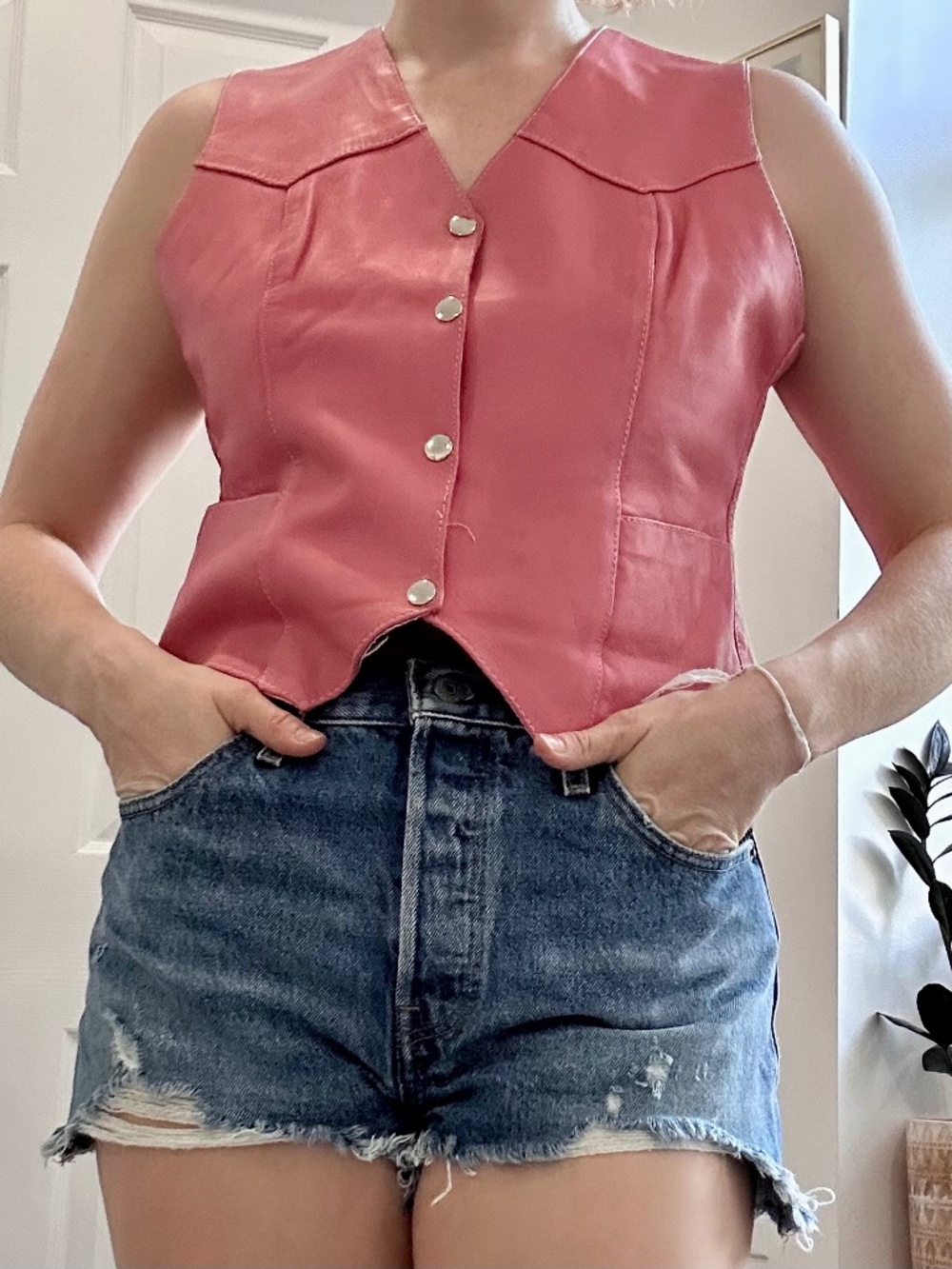 Leather King Pink Leather Four Snap Vest